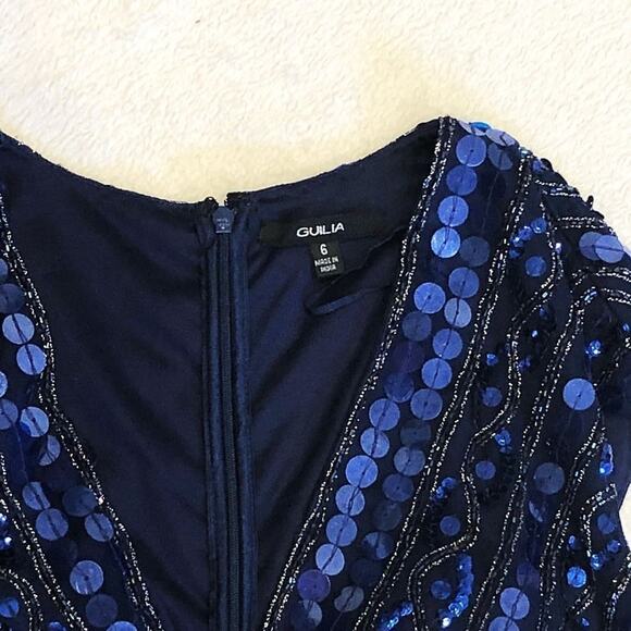 Giulia Embellished Cap Sleeve V-Neck Blue Midi Dress | Sz 6 - Picture 4 of 7